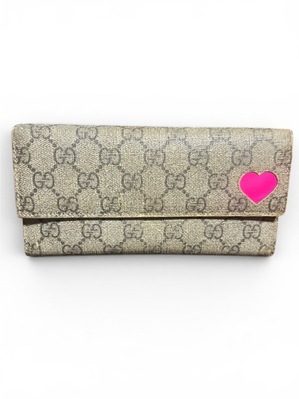 Gucci GG Canvas Monogram Wallet With Heart Accent & Chain Strap in OG box